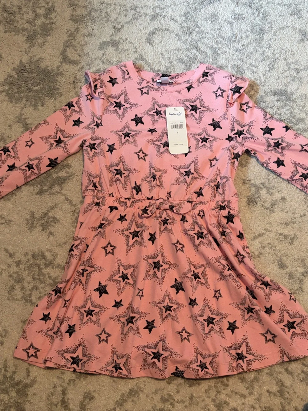 Splendid Pink Star Print Long Sleeve Dress